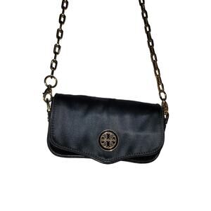 Tory Burch Amanda Logo Clutch Crossbody Bag Satin Black